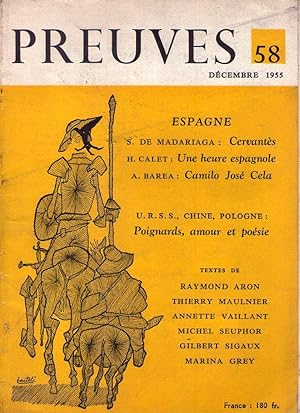 Imagen del vendedor de PREUVES - No. 58 - Decembre 1955. (Cervantes et son temps, Ortega y Gasset par Salvador de Madariaga) a la venta por Buenos Aires Libros