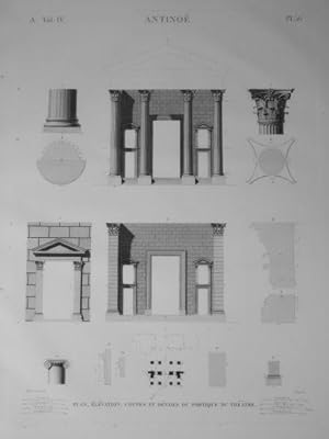 DESCRIPTION DE L'EGYPTE. Antinoë. Plan, élévation, coupes et détails du portique du théâtre. (ANT...