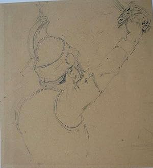 Bewegungsstudie eines mit einem Säbel kämpfenden Soldaten. Bleistiftzeichnung.
