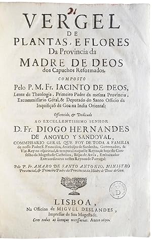 Seller image for Vergel de plantas, e flores da Provincia da Madre de Deos dos Capuchos Reformados. for sale by Richard C. Ramer Old and Rare Books