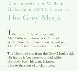 Imagen del vendedor de A poem written by William Blake about 1803 & known as The Grey Monk. a la venta por Wittenborn Art Books