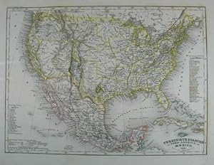 Vereinigte Staaten von Nord-America und Mexico. Grenzkolorierte Stahlstich-Karte von Radefeld aus...