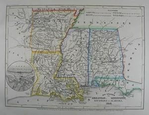 Die Staaten von Arkansas, Mississippi, Louisiana & Alabama. Grenzkolorierte Stahlstich-Karte aus ...
