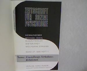 Immagine del venditore per Zeitschrift fr Sozial Psychologie, Band 27 / 1996, Heft 1. Thema: Einstellungs-Verhaltens-Relationen. venduto da Antiquariat Bookfarm