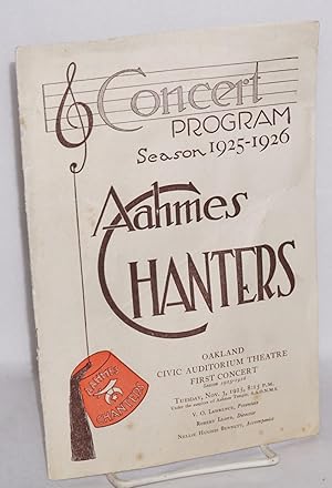 Concert program season 1925-26: Aahmes Chanters; Oakland Civic Audtiorium Theatre first concert