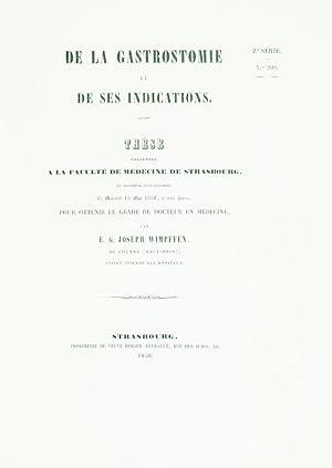 De la gastrostomie et de ses indications. Thèse présentée à la Faculté de médecine de Strasbourg,...