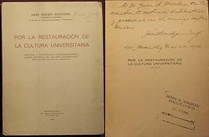 Por la restauracion de la cultura Universitaria -- INSCRIBED ASSOCIATION COPY