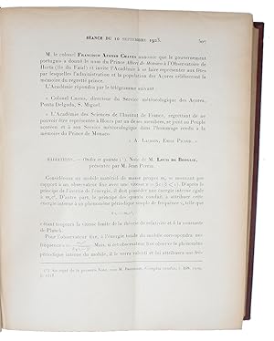 Bild des Verkufers fr Ondes et quanta. Note de M. Louis de Broglie, prsente par M. Jean Perrin. (Sance du 10 Septembre 1923). (+) Quanta de lumire, diffraction et interfrences. Note de M. Louis de Broglie, transmise par M. Jean Perrin. (Sance du 24 Septembre 1923). (. zum Verkauf von Lynge & Sn ILAB-ABF