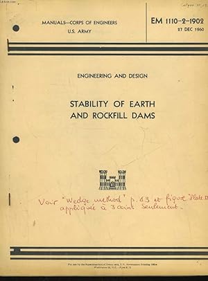 Seller image for STABILITY OF EARTH AND ROCKFILL DAMS - EM 1110-2-1902 for sale by Le-Livre