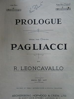 Image du vendeur pour Prologue - from the Opera Pagliacci mis en vente par EbenezerBooks