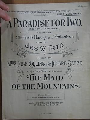 Seller image for A Paradise for Two (the Key of Your heart) as Sung By Miss Josie Collins and Thorpe Bates for sale by EbenezerBooks