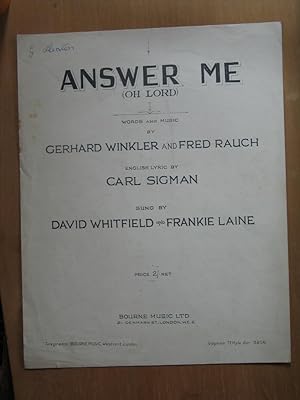 Image du vendeur pour Answer Me (Oh Lord) - as Sung By Frankie Laine mis en vente par EbenezerBooks