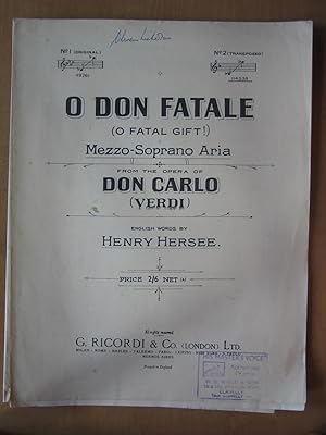 Immagine del venditore per O Don Fatale (O Fatal Gift!) - from the Opera Don Carlo venduto da EbenezerBooks