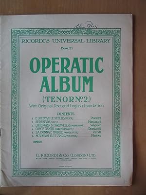 Ricordi's Universal Library Book 21 Operatic Album - for Tenor No.2