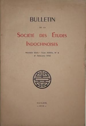 Imagen del vendedor de Bulletin de la Socit des Etudes Indochinoises, nouvelle srie, tome XXXIII, n4, 4e trimestre 1958, a la venta por LIBRAIRIE L'OPIOMANE