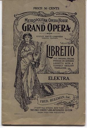 Image du vendeur pour Elektra - Tragic Opera In One Act mis en vente par West Portal Books