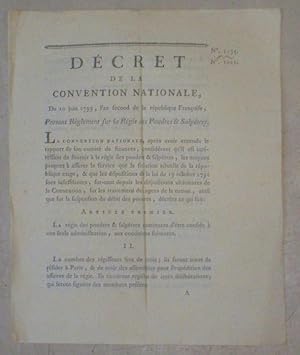 Décret de la Convention Nationale portant Règlement sur la Régie des Poudres & Salpêtres