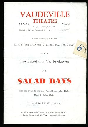 Bild des Verkufers fr Salad Days': Souvenir Theatre Programme Performed at Vaudeville Theatre, Strand, London zum Verkauf von Little Stour Books PBFA Member