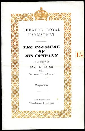 Bild des Verkufers fr The Pleasure of His Company': Souvenir Theatre Programme Performed at Theatre Royal, Haymarket, London zum Verkauf von Little Stour Books PBFA Member