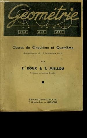 Seller image for GEOMETRIE. CLASSES DE CINQUIEME ET QUATRIEME. for sale by Le-Livre