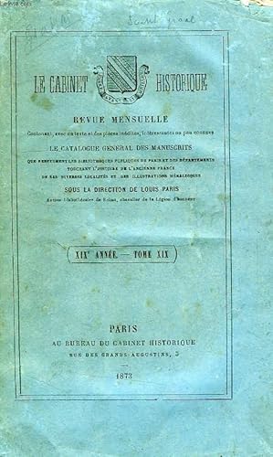 Bild des Verkufers fr LE CABINET HISTORIQUE, REVUE MENSUELLE, TOME XIX, 1re PARTIE, DOCUMENTS & 2e PARTIE, CATALOGUE zum Verkauf von Le-Livre