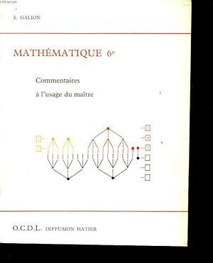 Seller image for MATHEMATIQUE 6 - COMMENTAIRES A L'USAGE DU MAITRE for sale by Le-Livre