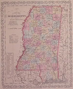 Bild des Verkufers fr A New Map of Mississippi with its Roads & Distances zum Verkauf von Argosy Book Store, ABAA, ILAB