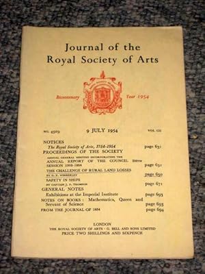 Seller image for Journal of the Royal Society of Arts 9th July 1954 Vol. CII. No 4929. Rural Land Losses and Safety in Ships. for sale by Tony Hutchinson