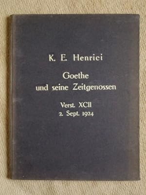 Goethe und seine Zeitgenossen, Versteigerung XCII, 2. Sept.1924