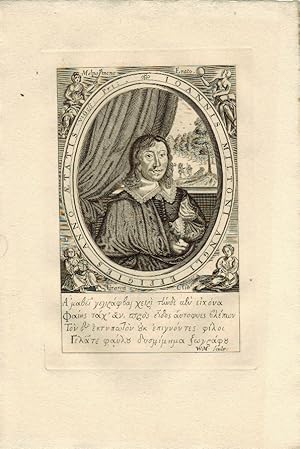 Immagine del venditore per Engraved Portrait of Milton, Half Length, in cloak, in oval, figures in corners, by William Marshall [active 1617-1649]. venduto da R.G. Watkins Books and Prints