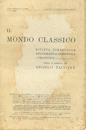 IL MONDO CLASSICO, rivista bimestrale bigliografica diretta da ANGELO TACCONE . NUM. 4-5 del lugl...