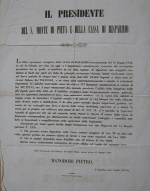 SANTO MONTE DI PIETA' E CASSA DI RISPARMIO DI REGGIO NELL'EMILIA (25 maggio 1858), Reggio Emilia,...