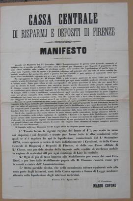 CASSA CENTRALE DI RISPARMJ E DEPOSITI DI FIRENZE (1 agosto 1875), Firenze, Stabilimento Chiari, 1875