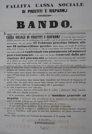 CASSA SOCIALE DI PRESTITI E RISPARMJ (15 gennaio 1869), Milano, Stamperia Reale, 1869