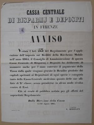 CASSA CENTRALE DI RISPARMJ E DEPOSITI IN FIRENZE (24 agosto 1865), Firenze, Stabilimento Chiari, ...