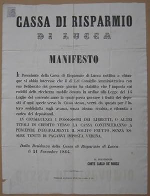 CASSA DI RISPARMIO DI LUCCA (21 novembre 1864), Lucca, Tip. Giuseppe Giusti, 1864