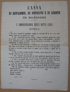 CASSA DI RISPARMIO, DEPOSITO E DI SCONTO IN CAGLIARI (senza data ma metà '800), Cagliari, Tip. Ti...