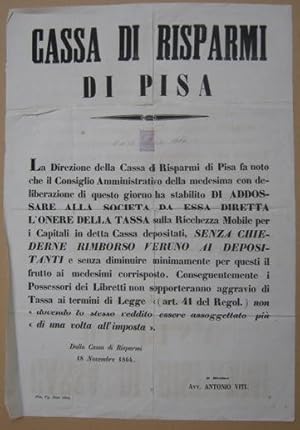CASSA DI RISPARMIO DI PISA (18 novembre 1864), Pisa, Tip. Nistri, 1864