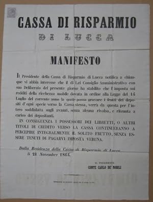 CASSA DI RISPARMIO DI LUCCA (21 novembre 1864), Lucca, Tip. Giuseppe Giusti, 1864