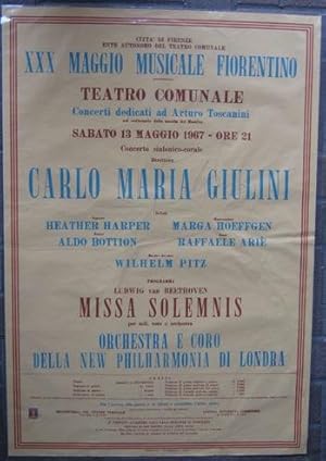 MANIFESTO MAGGIO MUSICALE FIORENTINO - 1967- concerto diretto da Carlo Maria Giurini 13 maggio 19...