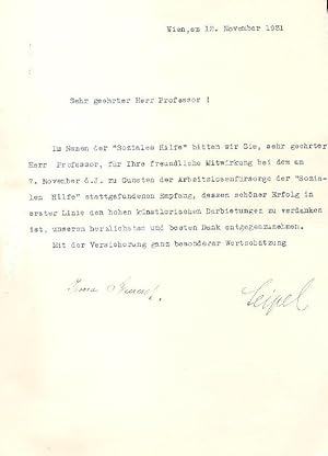 Maschinengeschriebener und eigenhändig unterschriebener Brief von Ignaz Seipel und irma Buresch v...