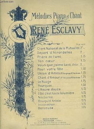 Bild des Verkufers fr L'HEURE DOUCE - PIANO ET CHANT. zum Verkauf von Le-Livre