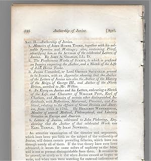 Immagine del venditore per Memoirs Of John Horne Tooke / The Posthumous Works Of Junius / Junius Unmasked Or Lord George Sackville Proved To Be Junius / An Essay On Junius And His Letters / Letters Of Junius Addressed To John Pickering, Book Review venduto da Legacy Books II