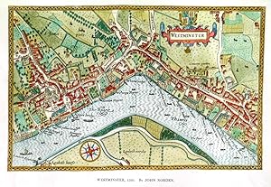 WESTMINSTER 1593. Map of John Nordens famous map of 1593 on a reduced scale. Published in Lond...