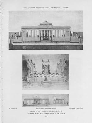 Seller image for Article: Beaux-Arts Institute of Design, Judgement of April 10, 1923: a Reviewing Stand; a Flower Market; by E. Albright; A. G. Clay; L. Rombotis; H. J. Toombs; P. C. Smith - Acting Director of the Institute: Whitney Warren; Architecture: Raymond M. Hood; for sale by Hammonds Antiques & Books