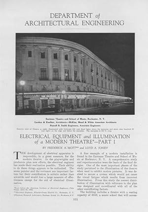 Image du vendeur pour Article: Electrical Equipment & Illumination of a Modern Theatre Part I & II mis en vente par Hammonds Antiques & Books