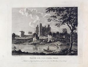 Original Antique Engraving Illustrating a View of Trim Castle in the County of Antrim, Ireland. B...