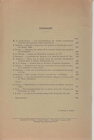 Seller image for MAMMALIA - Tome 23 - n 3 - Septembre 1959 for sale by CANO