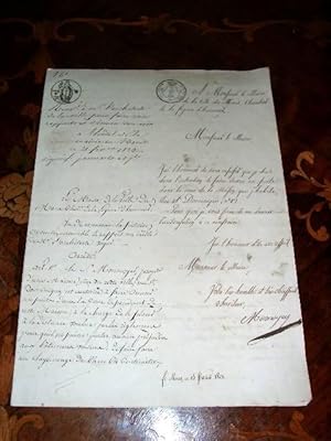 Manuscrit signé Monnoyer 1823 - Adressé au maire de la ville du MANS au sujet de faire un puit da...