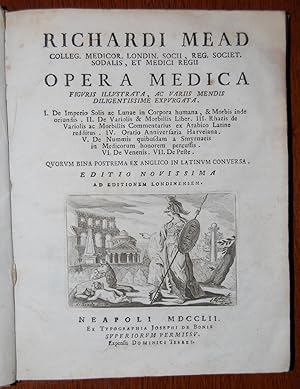 Imagen del vendedor de Opera medica figuris illustrata, ac variis mendis diligentissime expurgata. I. De imperio Solis ac Lunae in coprora humana, & morbis inde oriundis. II. De variolis & morbillis liber. III. Rhazis de variolis ac morbillis commentarius ex Arabico Latine redditus. IV. Oratio anniuersaria Harueiana. V. De nummis quibusdam a Smyrnaeis in medicorum honorem percusis. VI. De Venenis. VII. De Peste. Quorum bina ex Anglico in Latinum conuersa. Editio Novissima ad edizione londinensem. a la venta por Studio Bibliografico Antonio Zanfrognini